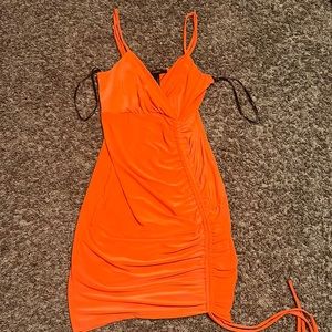 Forever 21 Coral Bodycon Drawstring Mini Dress